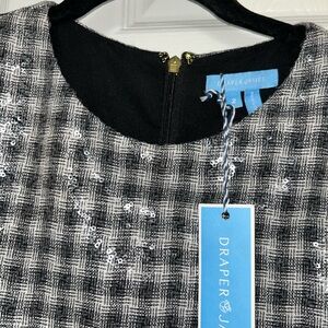 Draper James Black & White Tweed Sequin Mid Dress